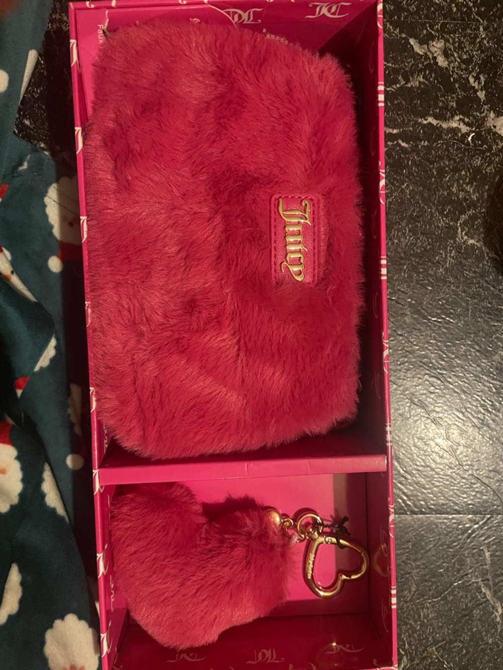 Fuzzy Pink juicy couture crossbody with keychain